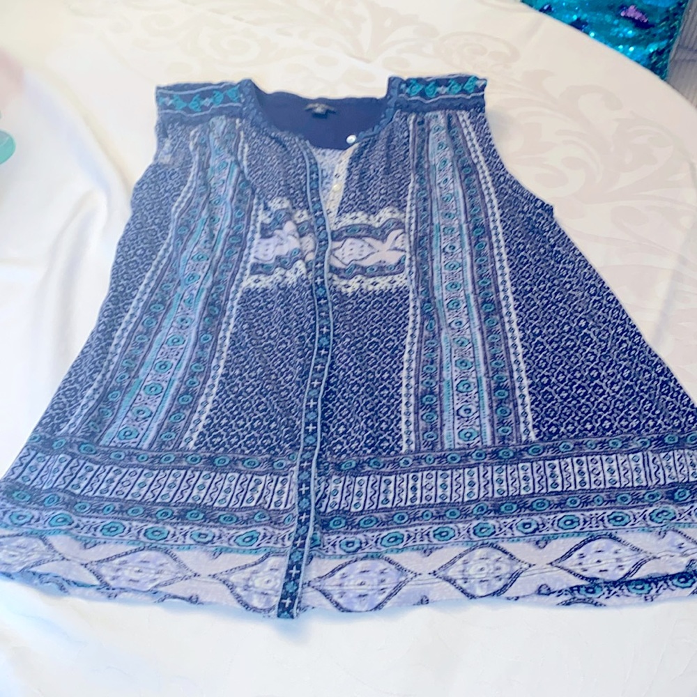 Lucky brand XL sleeveless three-quarter button multicolor of blue the neck ￼